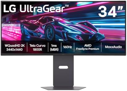 Monitor Gamer LG UltraGear™ Curvo 34G600A-B 34" QuadHD 2K, UltraWide 1800R, 160Hz, 1ms (MBR), AMD FreeSync™ Premium, HDR10, MaxxAudio