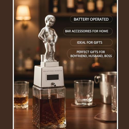 Image of BARRAID Bonny Boy Silver Manneken PIS Whiskey & Wine Dispenser - 500ml Battery Operated Beverage Decanter | Funny Bar Accessory & Automatic Liquor Pourer | Ideal Gift for Husband, Boyfriend, or Boss