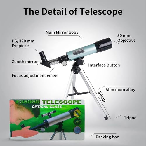 Misilmp Kinder Teleskop, 360/50mm Astronomie Teleskop mit Sucherfernrohr und Stativ – Tragbares...