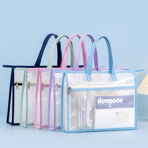 Image of 6 Pack A3 Size Project Bags for Quilting, Sewing Project Bag with Zipper, Quilting Craft Organizer Storage Bags with Handle and Pocket, Clear Mesh Sewing Bags Organizer for Artworks Crafts