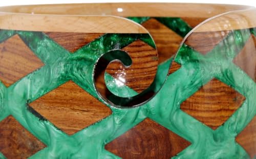 Image of Wooden Yarn Bowl for Knitting, Resin and Wooden Mix Knitting Yarn Holder, Large Crochet Yarn Holder Best Gift for Knitters Best Gift