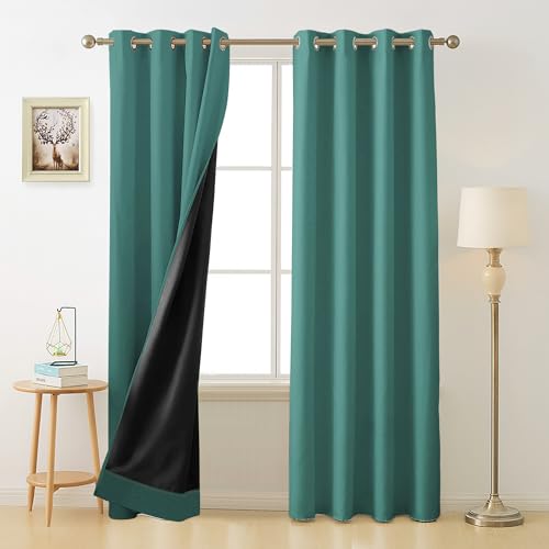 Image of Cloth Fusion 100% Blackout Door Curtains 7 Feet Long Set of 2 with Blackout Lining, Double Layer Room Darkening Parda with Stainless Steel Grommets for Home Decor (7x4 Feet, Arctic Teal)