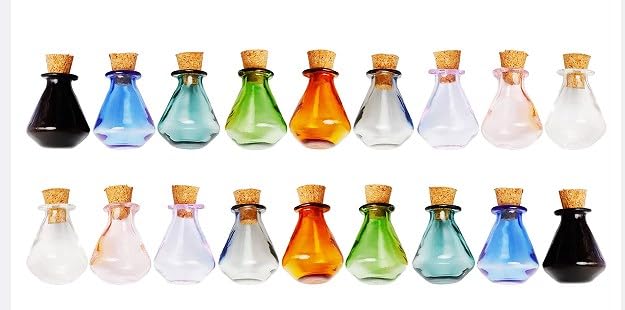 Mini Glass Bottles, Colorful Mini Potion Bottle with Cork Stopper, Cute Little Wishing Bottle Conica/Square/Oval Small Glass Bottles for DIY Crafts Decoration Wedding Birthday Party (18pcs-A)