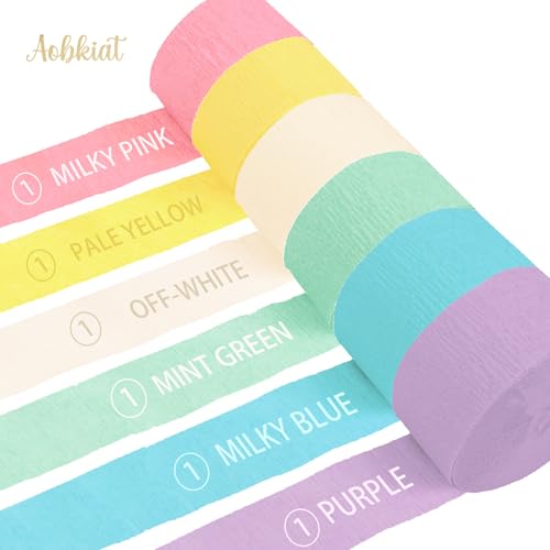 Image of AOBKIAT Crepe Paper Streamers Party Decorations,6 Rolls Pastel Streamers | for Candyland Theme Party Birthday Wedding Bridal Baby Shower Decorations,DIY Tassel,1.8 Inch x 82 Ft /Roll