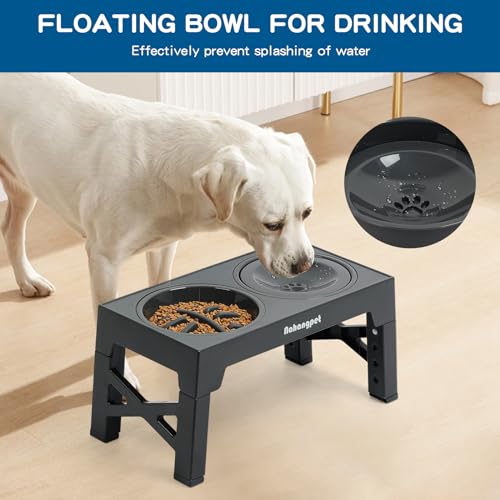 2-in-1 Elevated Slow Feeder Dog Bowls for Food and Water, 5 Heights Adjustable Raised Dog Bowls, Non-Slip, No Spill, for Small Medium Large Dogs and Cats(Grey) - Image 5