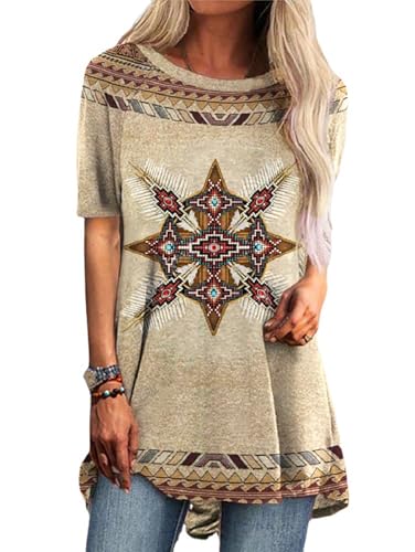 Générique T-Shirt aztèque Occidental pour Femme, Haut d'été à Motifs Ethniques de Cow-Girls