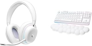 Logitech G G735 Wireless Gaming Headset, Customisable LIGHTSYNC RGB Lighting, LIGHTSPEED, Bluetooth, 3.5 MM Aux - White Mist & G715 Wireless Mechanical Gaming Keyboard - White Mist