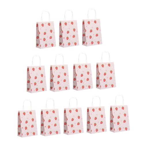 QUMIIRITY 15個 小 いちご柄プリント紙製手提げ袋 軽量ストレージバッグ パーティーや店舗用 包装に