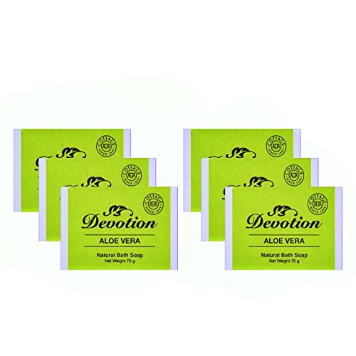Image of Devotion Aloe Vera Natural Bath Soap | 75g | Pack of 6 | Moisturizing & Soothing | Gentle, Natural Ingredients