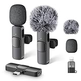 Wireless Lavalier Lapel Microphone - Used for iPhone/Android Phone/Computer/iPad with Noise Reduction - Mini 2 Clip-on Lapel Mic for Video Recording Tiktok Youtube, Plug-Play