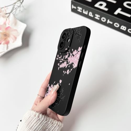 NITITOP Compatible for iPhone 17 Case Cute Aesthetic Cherry Blossom Pattern Design for Women Girls Soft TPU Shockproof Full Camera Protective Phone Cover - Black Pink by NITITOP - Image 6