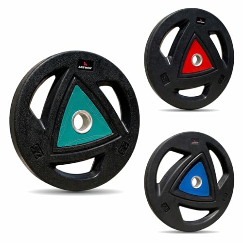 Image of LEEWAY Gym Weight Plates 70kg Set | Rubber Coated Plates | 31mm Hole | Tri Grip Design for Home Gym Strength Training | Barbell Compatible | Floor Protection Low Noise Plates (Black, 70kg Set (2.5X4+5X4+10X4))