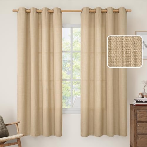 Image of LAMIT Natural Linen Curtains 72 inches Long for Bedroom, Grommet Thick Linen Textured Privacy Drapes Light Filtering Burlap Curtains for Farmhouse /Living Room, Set of 2 Panels, Tan, 52 x 72 Inch