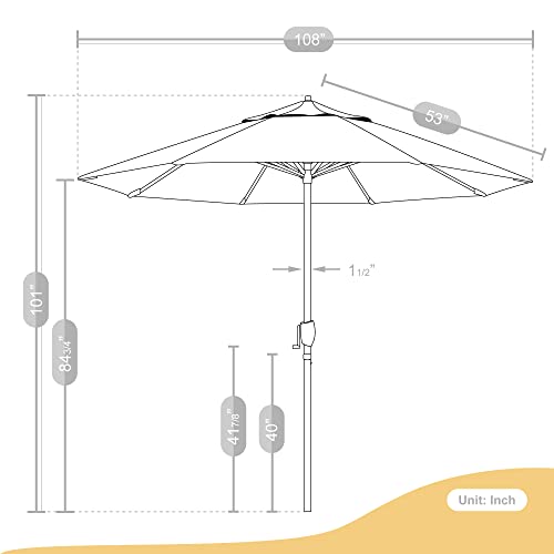California Umbrella 9' Rd Sunbrella Aluminum Patio Umbrella, Crank Lift, Auto Tilt, Bronze Pole, Canvas Cyan Fabric #TOP5