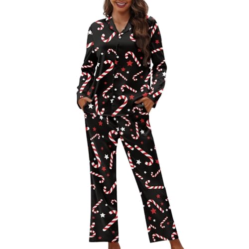 Pajamas Set for Women Long Sleeve Sleepwear Pj Set Button Down 2 Piece Soft Loungewear with Pockets XS-4XL