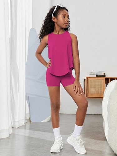 Image of BEAUDRM Girl's 2 Piece Workout Outfits Crop Top and Shorts Athletic Sets | Activewear Sets，Dance Sets，Tumbling Outfits，Hip Hop Dance Outfits，Cheer Practice Outfits for Girls