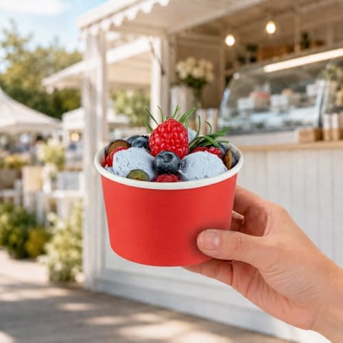Image of Coppetta 5-Ounce Dessert Cups, 50 Disposable Ice Cream Cups - Lids Sold Separately, Sturdy, Red Paper Frozen Yogurt Bowls, For Hot And Cold Foods, Perfect For Gelato Or Mousse - Restaurantware