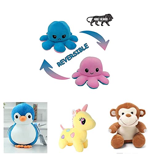 Image of Babique Octopus Sitting Plush Soft Toy+Penguin Teddy Bear Plush Soft Toy+Unicorn Teddy Bear Plush Soft Toy, Yellow+Monkey Plush Soft Toy-(Set of 4Toys)