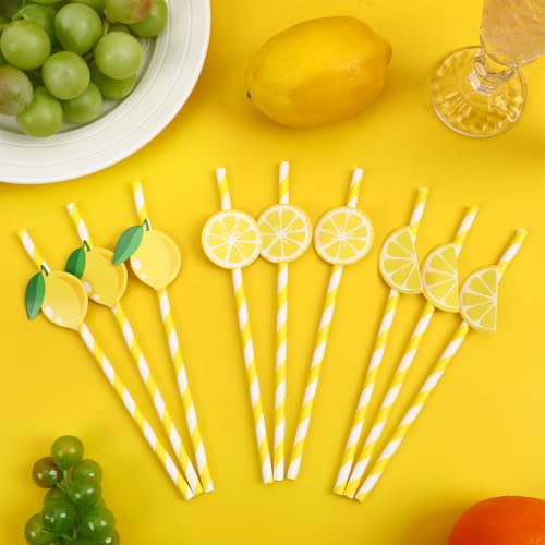 60 Pitillos de Papel con Diseño de Limón 19.7 cm miniatura 7