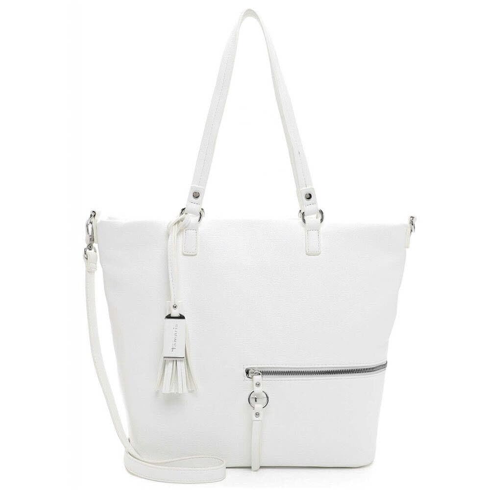 Tamaris Damen Schultertasche Handtasche Shopper Nele aus Kunstleder in Weiß mit Reißverschluss.