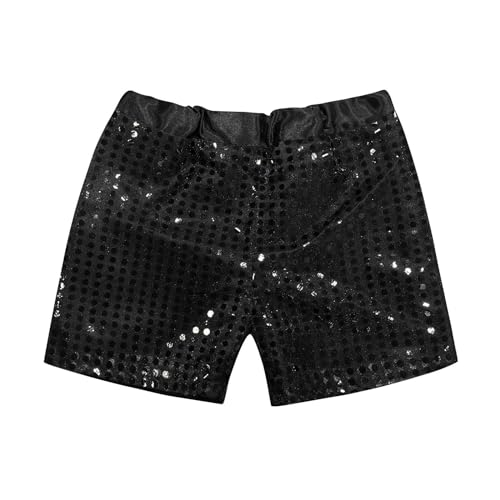 Kinder Pailletten Glitzer Shorts Mädchen Jungen Sommer Kurze Hose mit Glitzer Dehnbund Hotpants Unisex Mode Minishorts Modern Jazz Kostüm Karneval Rave Party Tanzkostüm (Black, 11-12 Years)