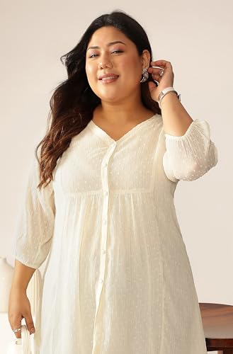 Image of Janasya Women's Plus Size Dobby Chiffon Self Design A-line Tunic