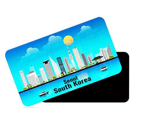 Image of dhcrafts Rectangular Rubber Fridge Magnet /Magnetic Card Blue South Korea Seoul Design Pack of 1 (8.6cm x 5.4cm)