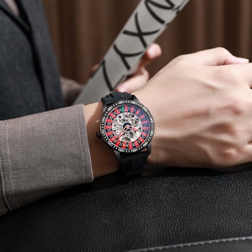 DAXIAOYU Roulette Wheel Automatic Watches for Men Rotating Dial Design Hollow Out Waterproof Mens Unique Style Mechanical Watch (Black) by DAXIAOYU - Used condition - Image 7