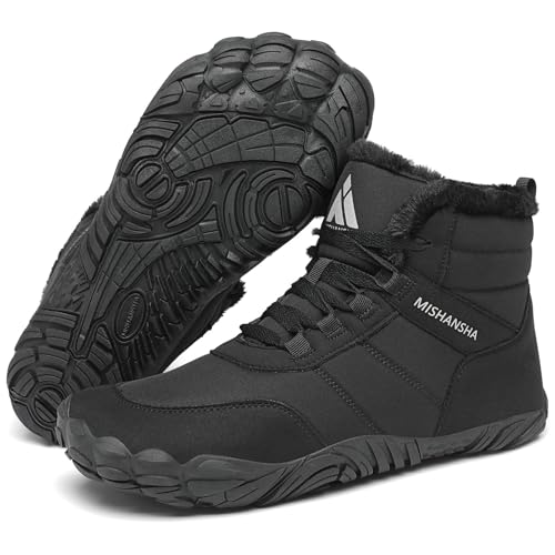 Mishansha Barefoot Botas Invierno Hombre Mujer Zapatos de Invierno Cálidas Cómodas Botas de Nieve Antideslizantes Flexibles Botines Descalzos con Forrados Caliente, Negro Cuervo 43EU