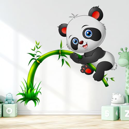 VePret Cute Panda Climbing Bamboo Wall Decals Peel and Stick, Plants Vinyl Wall Stickers, Removable Home Wall Decor Art Stickers for Bedroom Living Room Classroom Office