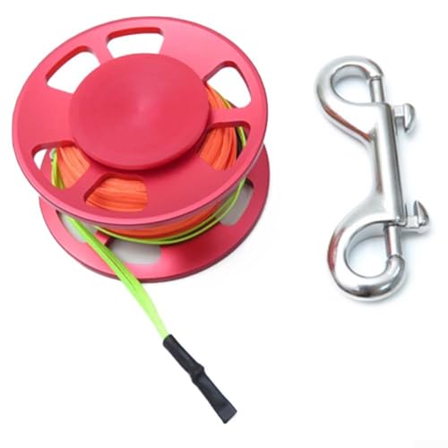 Scuba Diving Reel 30m with Stainless Steel Double Hook, Aluminum Alloy Dive Reel with Swivel Connector for Underwater Line Spool, Compact Travel Dive Safety Reel – 316(Red)