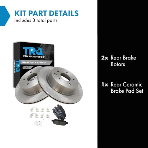 Image of TRQ Rear Brake Pad & Rotor Set Ceramic Compatible with 2005-2013 Infiniti G35 2006-2013 M35 2006-2009 M45 2010-2013 EX35 2011-2013 G25 G37 2014-2017 QX50 2015 Q40 2007-2009 Nissan 350Z 2009-2017 370Z