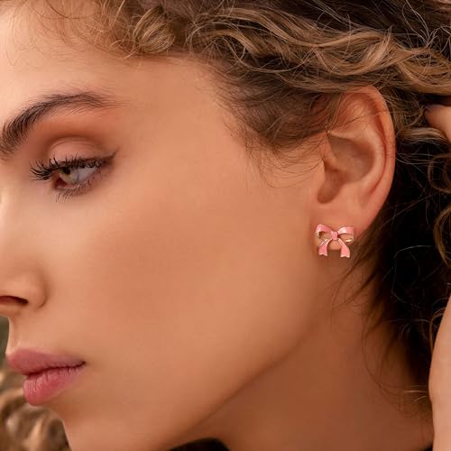 Gold/Silver Bow Earrings for Women，14K Gold Plated Stud Earrings Dainty Cute Bow Earrings for Women Trendy Gold Jewelry Gifts for Women3