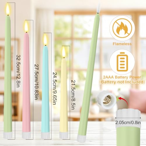 Image of Rossesay 48 Pcs Flameless LED Taper Candles Battery Operated Candles 4 Sizes of 8.5'', 9.65'', 10.83'', 12.8'' Flameless Candlesticks Flickering for Halloween Christmas Church Wedding(Macaron)