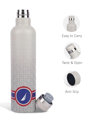 Image of NAUTICA Premium Leak-Proof Insulated Water Bottle - 1pc (Yacht)| 750ml | Stainless Steel Flask with 24 Hours Temperature Retention | Ideal for Travel, Gym, Office Use Oreo Big Printed - Beige /Navy