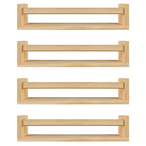 BOMID Wall Bookshelves,Set of 4 Natural Wood Floating Bookshelf,Nursery Shelves,Floating Book Shelves for Wall(Burlywood)