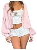 SOLY HUX Women's Button Down Fall Cropped Cardigan Sweater Drop Shoulder Long Sleeve Casual Outerwear Plain Pink Medium