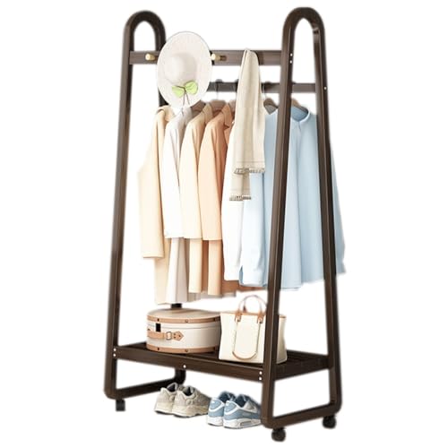 Perchero de bambú independiente con estantes de almacenamiento y ruedas, organizador de ropa que ahorra espacio para dormitorio, pasillo o vestíbulo