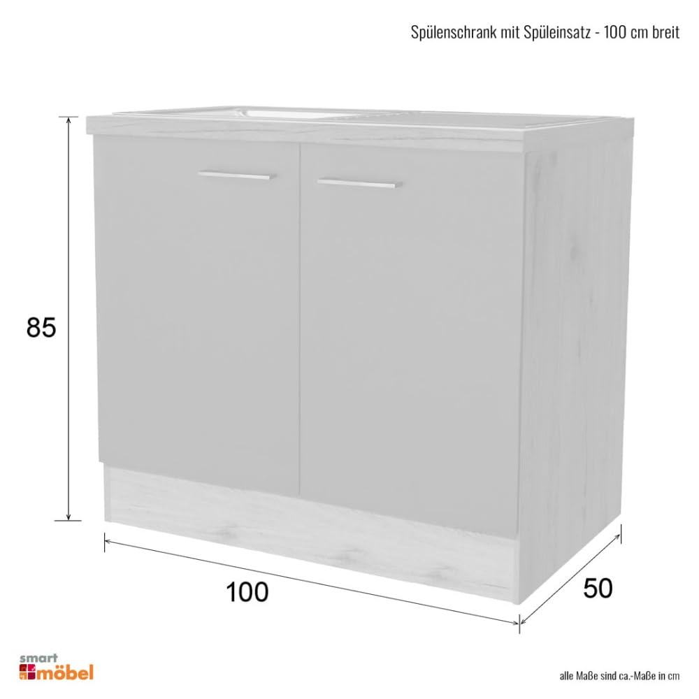 Spülenunterschrank 100 cm Weiß mit Edelstahlspüle – Küchenunterschrank mit Spülbecken, 2 Türen | Rapido