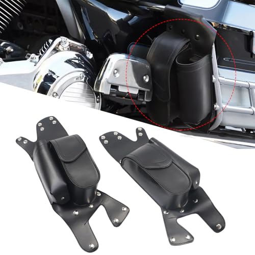 Alforjas protectoras para motocicleta de cuero sintético negro con portabotellas, izquierda y derecha, para Harley Touring (Road King, Electra Glide, Road Glide, Street Glide, Ultra Classic, Ultra Limited) 1993-2023