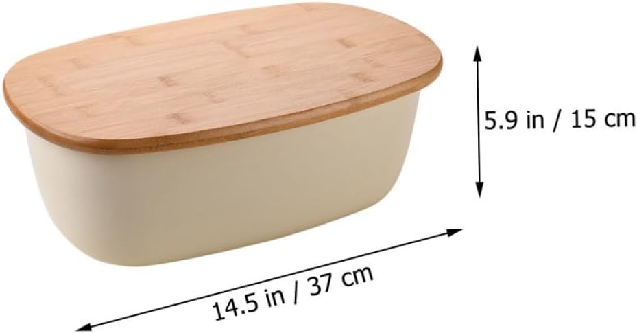 VILLCASE Bread Box Bread Container with Oak Wood Lid Oval Shape Sealing Practical Toast Storage Organizer for Kitchen Countertop and Refrigerator Use