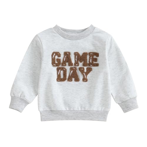 Dcohmch Baby Girl Boy Football Outfit Game Day Embroidery Sweatshirt Shirt Pullovers Toddler Fall Spring Clothes (Gray Game Day, 0-6 Months)