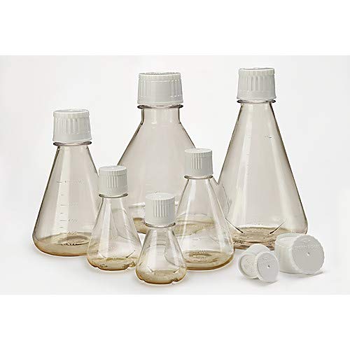 679506, Polycarbonate Cell Culture Shaker Flask with White Duocap, 3000mL, Fernbach Style, Flat Bottom, Clear, Sterile, Pack of 3