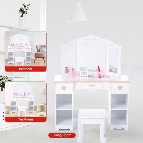 Coiffeuse enfant Zstar le cadeau d'anniversaire idéal avec table de maquillage en bois fille - 4