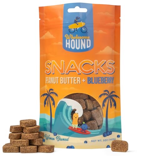 Wholesome Hound Peanut Butter & Blueberry Dog Treats | Oven-Baked Crunchy Biscuits, Premium Ingredient Recipe with Honey & Oats, Grain-Free, No Corn Wheat, Dog Snacks | Made in USA, 5oz