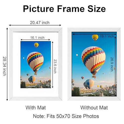 LVAOUO 50 x 70 Picture Frames, Wooden 50x70 Photo Frame (19.6x27.5 inch), Versatile 50x70 cm Frame White, Display, Landscape or Portrait Orientation-with Plexiglass, Wall-Mount & Desk