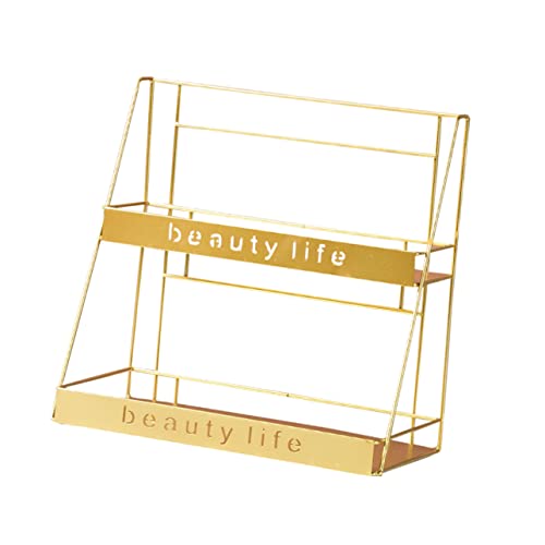 SOLUSTRE Double Iron Cosmetics Shelf Sturdy Bathroom Storage Rack for Organizing Sundries Easy Wall Mount Design Elegant Finish for Efficient Makeup Organization and Space