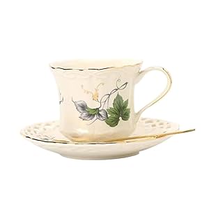 Personality Coffee Cup, Coffee cups,Coffee Cup* Ceramic Coffee Cup Set, Tea Sets for Adults Retro Stamp Bone China Tea Cup Saucer Spoon Set 150Ml Europe Advanced Porcelai