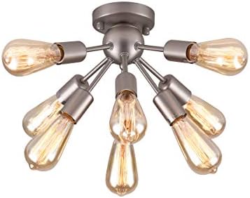 mirrea Mid-Century Semi-Flush Mount Sputnik Ceiling Light with 8 Lights for Foyer Entry Way Hallway Kitchen Dining Room Small Bedroom Living Room Brushed Nickel Metal Fixture