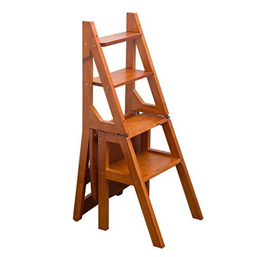 ZHZ-DT Silla de la Escala Convertible de Paso de Madera escaleras Plegable Taburete, 4-Pasos, Subida de Escalera multifunción Estante, for la Cocina/Oficina/Biblioteca Escalera de Tijera, Brown